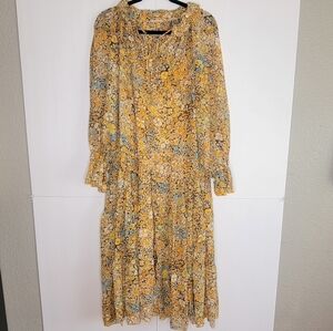 Ces Femme Floral Midi Dress Lined Long Sleeve Boho Size S